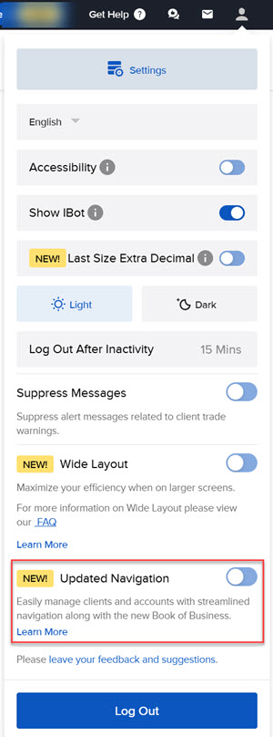 The updated navigation button in portal. 
